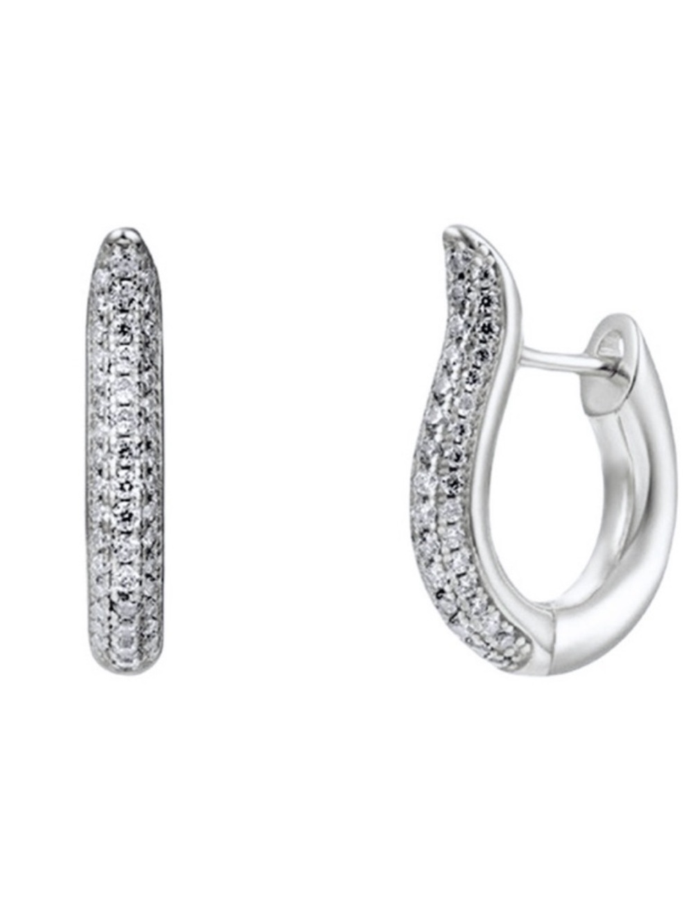 Pave Curved Hoop Huggies NWT Silver Needle